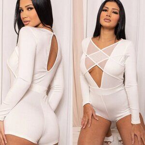 Melissa White Criss Cross Mesh Romper